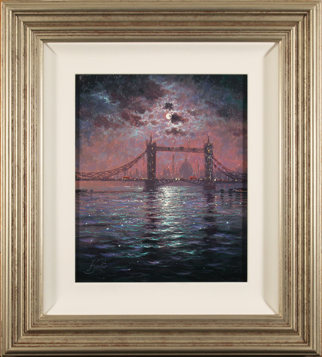 Andrew Grant Kurtis, Original oil painting on canvas, Tower Bridge by Moonlight. Click to enlarge
