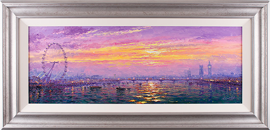 Andrew Grant Kurtis, Original oil painting on panel, Sunshine Sparkle across the Thames 