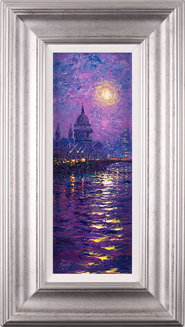 Andrew Grant Kurtis, Original oil painting on panel, Moonlight Sparkle, The Thames 