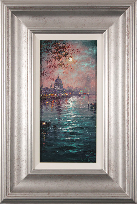 Andrew Grant Kurtis, Original oil painting on panel, Moonlight Sparkle across the Thames  