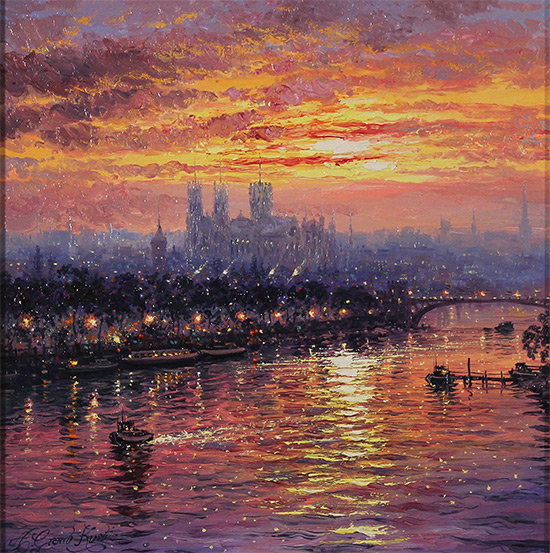 Andrew Grant Kurtis, Original oil painting on panel, Sunset Over York Minster  Without frame image. Click to enlarge