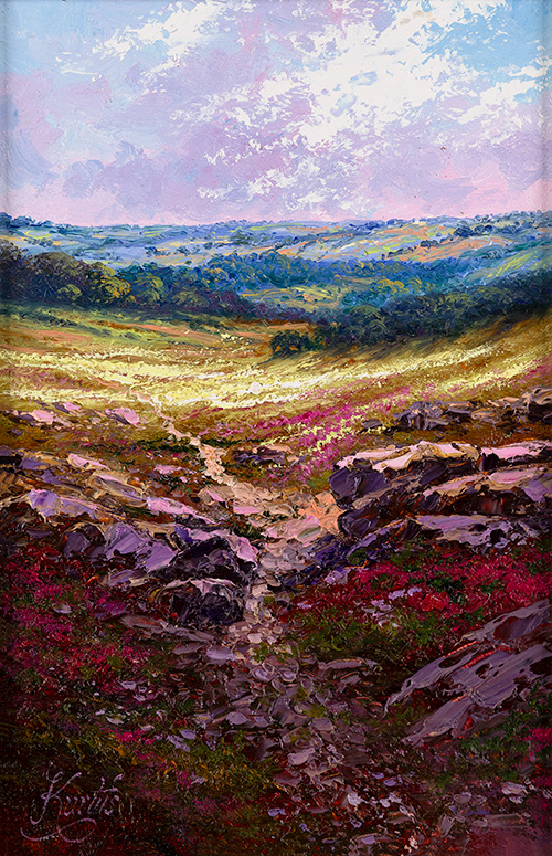 Andrew Grant Kurtis, Original oil painting on panel, Sunshine Across Thorpe Fell, Yorkshire