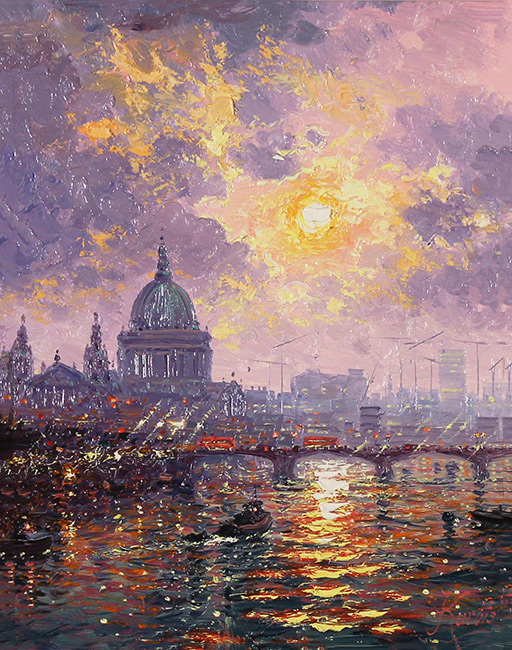 Andrew Grant Kurtis, Original oil painting on panel, Thames Sparkle Without frame image. Click to enlarge