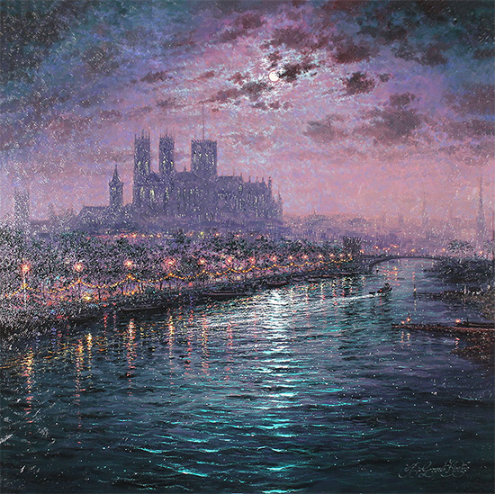 Andrew Grant Kurtis, Original oil painting on panel, Festive Reflections of York Minster  Without frame image. Click to enlarge