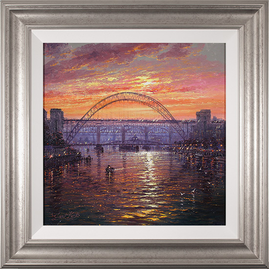 Andrew Grant Kurtis, Original oil painting on panel, Sunshine Sparkle Across Tyne Crossings, click to enlarge