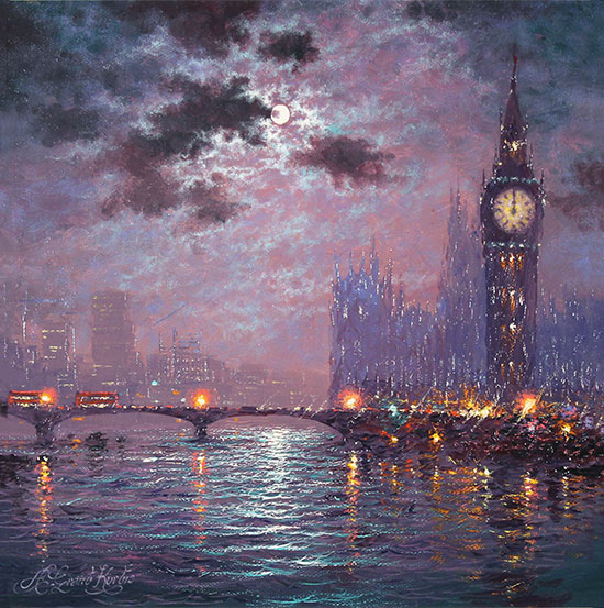 Andrew Grant Kurtis, Original oil painting on canvas, Westminster Chimes at Midnight Without frame image. Click to enlarge