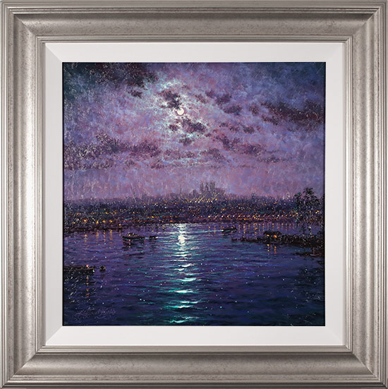 Andrew Grant Kurtis, Original oil painting on panel, Moonlight Sparkle across York Minster 