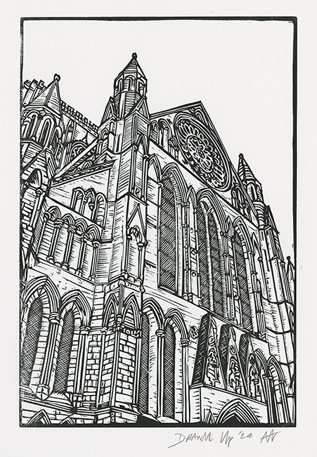 Andrew Winn , Original linocut print, York Minster, the Rose Window