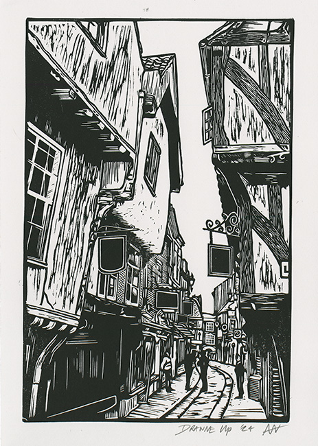 Andrew Winn , Original linocut print, The Shambles