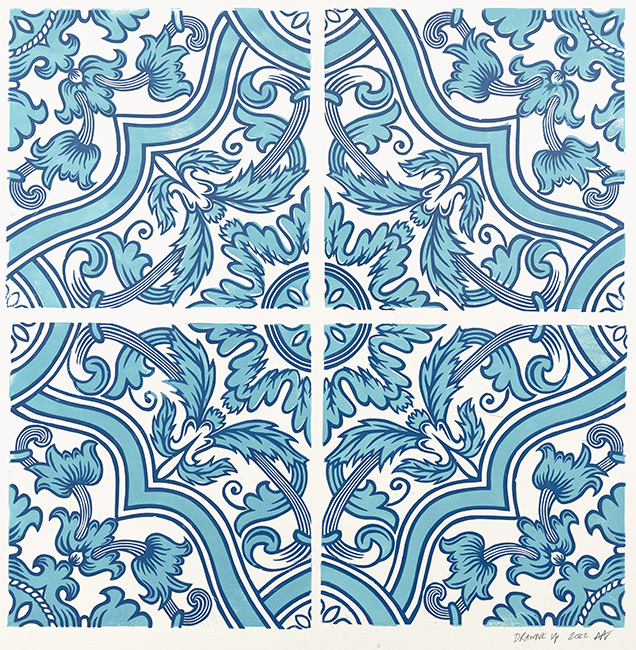 Andy Winn, Original linocut print, Portuguese Tile II