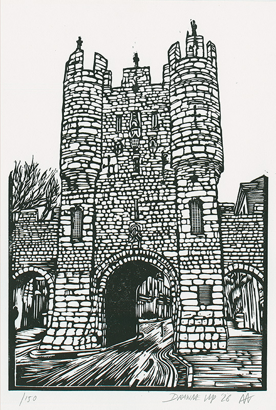 Andy Winn, Original linocut print, Monk Bar