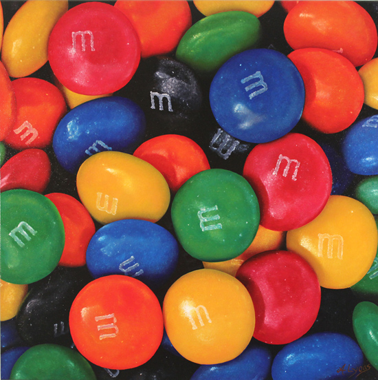 Angela Lyons, Original oil painting on canvas, M&Ms 