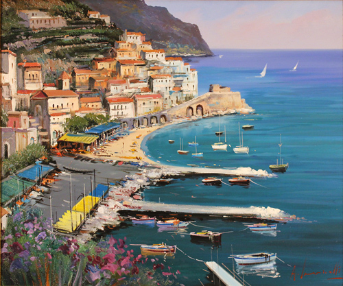 Antonio Ianicelli, Original oil painting on canvas, Amalfi, Italy Without frame image. Click to enlarge