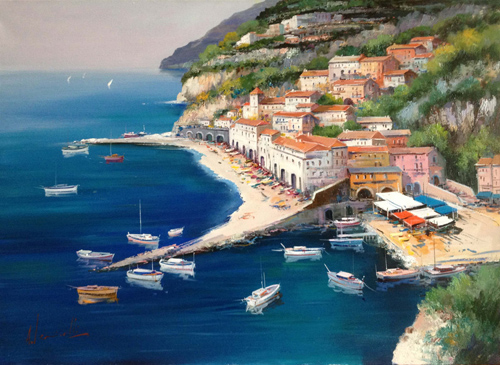 Antonio Ianicelli, Original oil painting on canvas, Mediterranean Scene