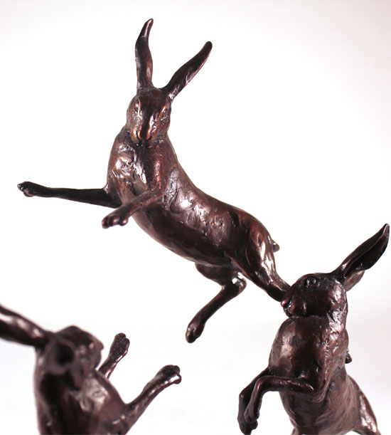 Michael Simpson, Bronze, Medium Hares Playing Without frame image. Click to enlarge