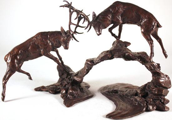 Michael Simpson, Bronze, Rutting Stags Over Water 