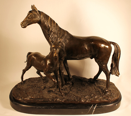 Bronze Statue, Bronze, Horse and Foal, with marble base, click to enlarge