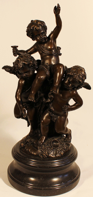 Bronze Statue, Bronze, Three Cherubs, with marble base