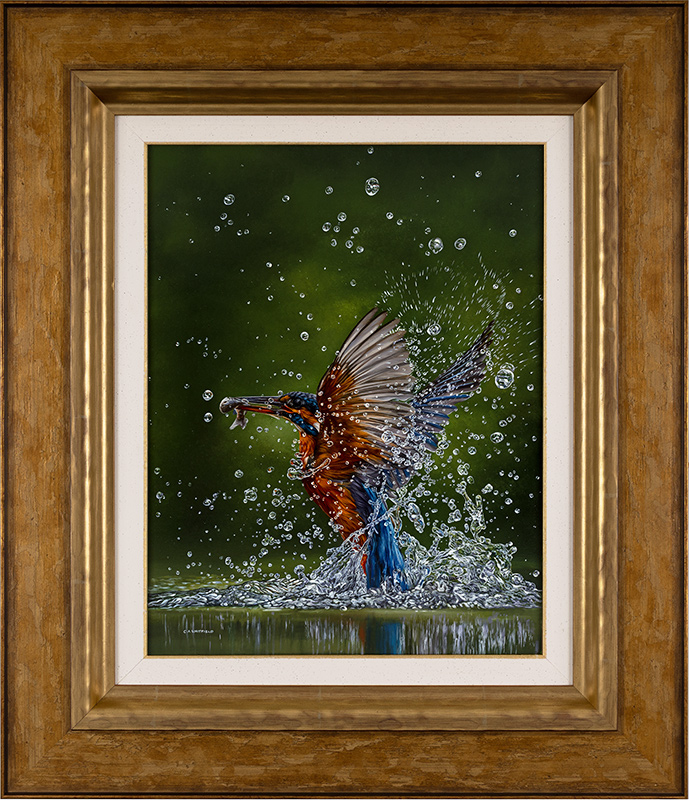 Carl Whitfield, Original oil painting on panel, The Kingfisher's Catch, click to enlarge