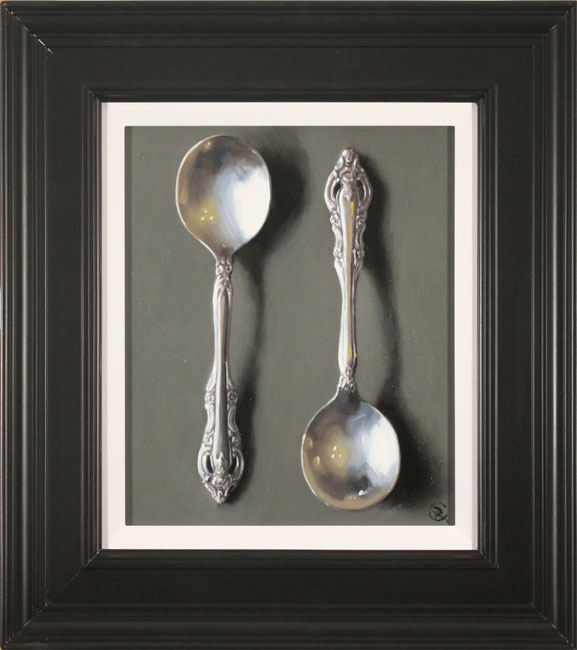 Caroline Richardson, Original oil painting on panel, Silver Spoons, click to enlarge