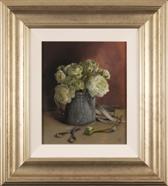 Caroline Richardson, Original oil painting on panel, Ranunculus Bouquet 