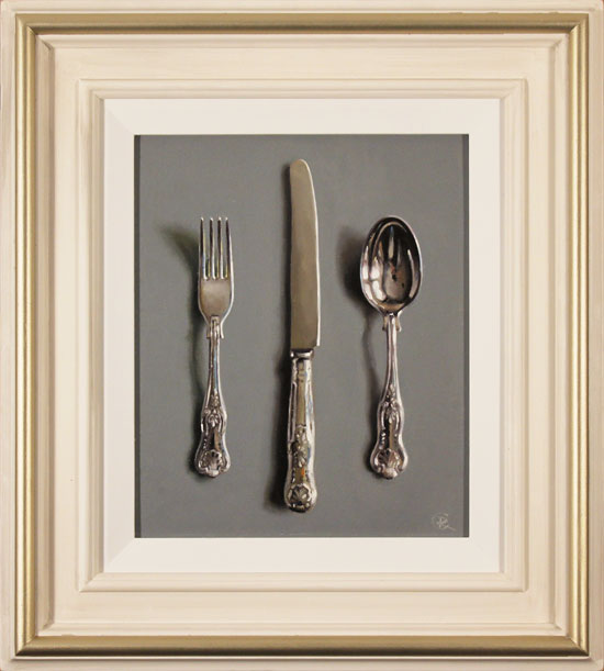 Caroline Richardson, Original oil painting on panel, Silver Cutlery