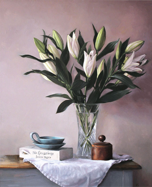 Caroline Richardson, Original oil painting on panel, Lily Bouquet Without frame image. Click to enlarge