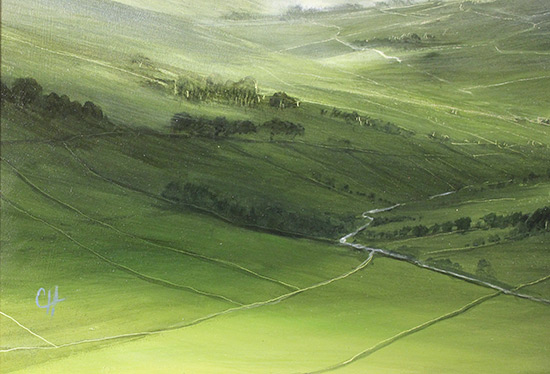 Clare Haley, Original oil painting on panel, Green Valley Fields Signature image. Click to enlarge