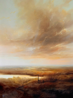 Clare Haley, Original oil painting on panel, Shepherd's Warning