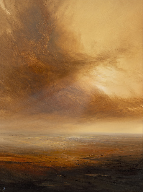 Clare Haley, Original oil painting on panel, Sienna Skies