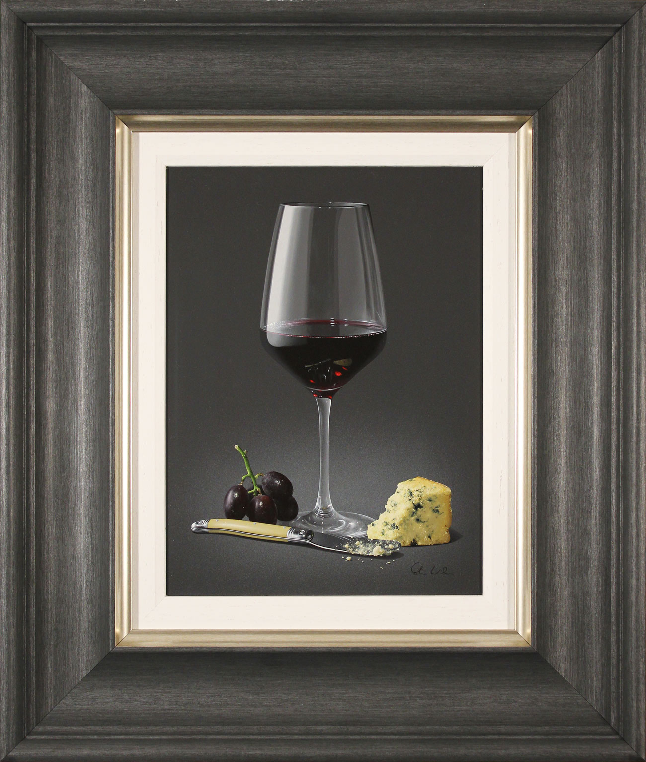 Colin Wilson, Original acrylic painting on board, Red Wine and Stilton. Click to enlarge