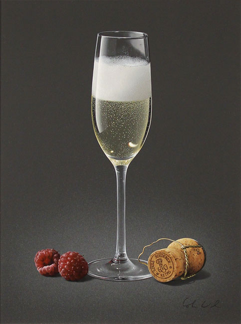 Colin Wilson, Original acrylic painting on board, Champagne and Raspberries