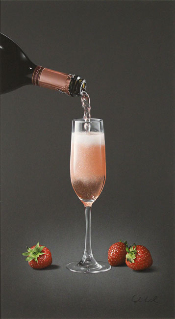 Colin Wilson, Original acrylic painting on board, Sparkling Rosé and Strawberries