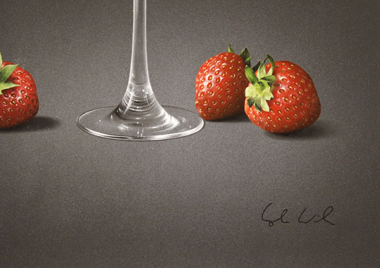 Colin Wilson, Original acrylic painting on board, Sparkling Rosé and Strawberries Signature image. Click to enlarge