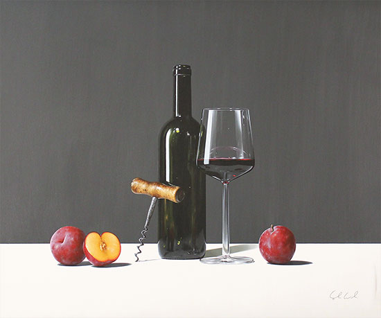 Colin Wilson, Original acrylic painting on board, Plums and Red Without frame image. Click to enlarge