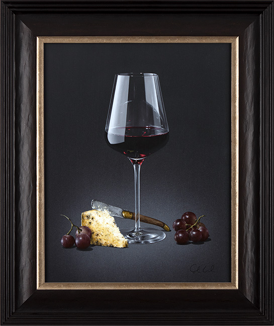 Colin Wilson, Original acrylic painting on board, Red Wine and Stilton 