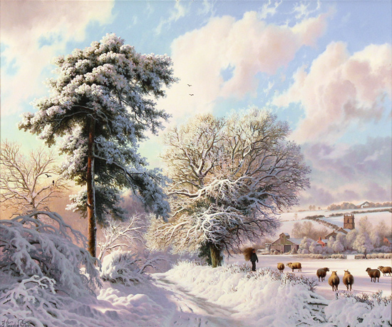 Daniel Van Der Putten, Original oil painting on panel, Weedon Lane in Winter, Northamptonshire