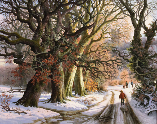 Daniel Van Der Putten, Original oil painting on panel, Country Lane to Broadway Tower, Cotswolds Without frame image. Click to enlarge