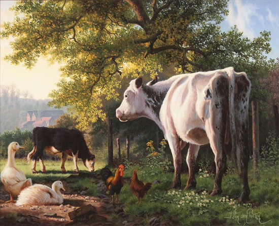 Daniel Van Der Putten, Original oil painting on panel, Farmyard Corner