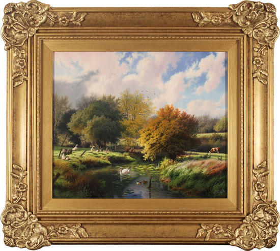 Daniel Van Der Putten, Original oil painting on panel, Autumn, River Dearne, Yorkshire 