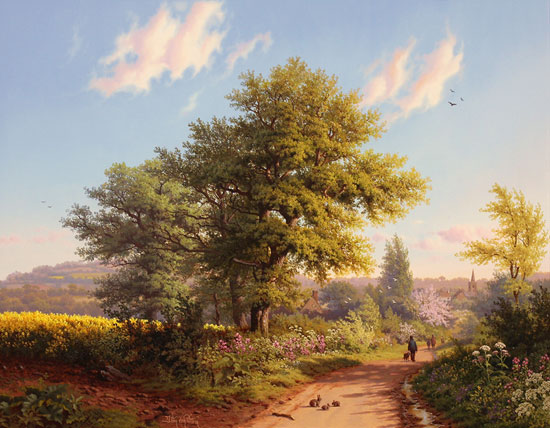 Daniel Van Der Putten, Original oil painting on panel, Road to Daventry in Spring Without frame image. Click to enlarge