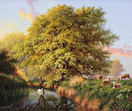 Daniel Van Der Putten, Original oil painting on panel, Beside the River Swale, Yorkshire Without frame image. Click to enlarge