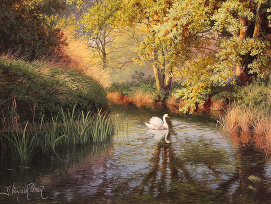 Daniel Van Der Putten, Original oil painting on panel, Beside the River Swale, Yorkshire Signature image. Click to enlarge