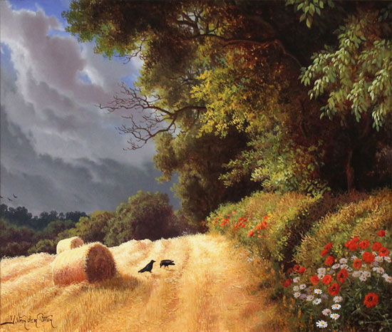 Daniel Van Der Putten, Original oil painting on panel, Wheat Field at the End of August Signature image. Click to enlarge