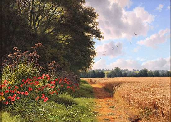 Daniel Van Der Putten, Original oil painting on panel, Public Footpath to Weedon, Northants  Without frame image. Click to enlarge