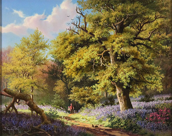 Daniel Van Der Putten, Original oil painting on panel, Bluebells in May, Beverley Woods, Yorkshire  Without frame image. Click to enlarge