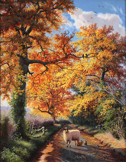 Daniel Van Der Putten, Original oil painting on panel, Sheep on the Road to Levisham, Yorkshire  Without frame image. Click to enlarge