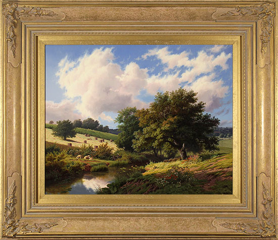 Daniel Van Der Putten, Original oil painting on panel, Haymaking at Temple Guiting, Cotswolds , click to enlarge