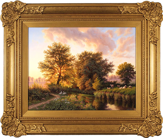 Daniel Van Der Putten, Original oil painting on panel, Sun Setting, Nether Heyford, Northamptonshire 