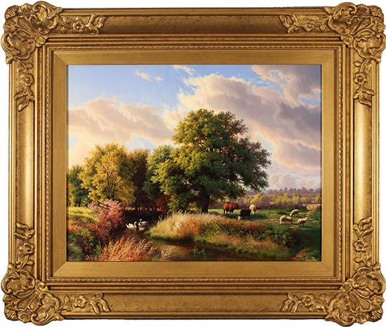 Daniel Van Der Putten, Original oil painting on panel, Afternoon by the River Swale, Yorkshire 